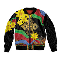 Eritrea Meskel Sleeve Zip Bomber Jacket Eritrean Tribal Meskel Daisy Flag Inspired