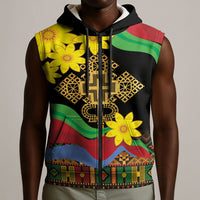Eritrea Meskel Sleeveless Zip Hoodie Eritrean Tribal Meskel Daisy Flag Inspired