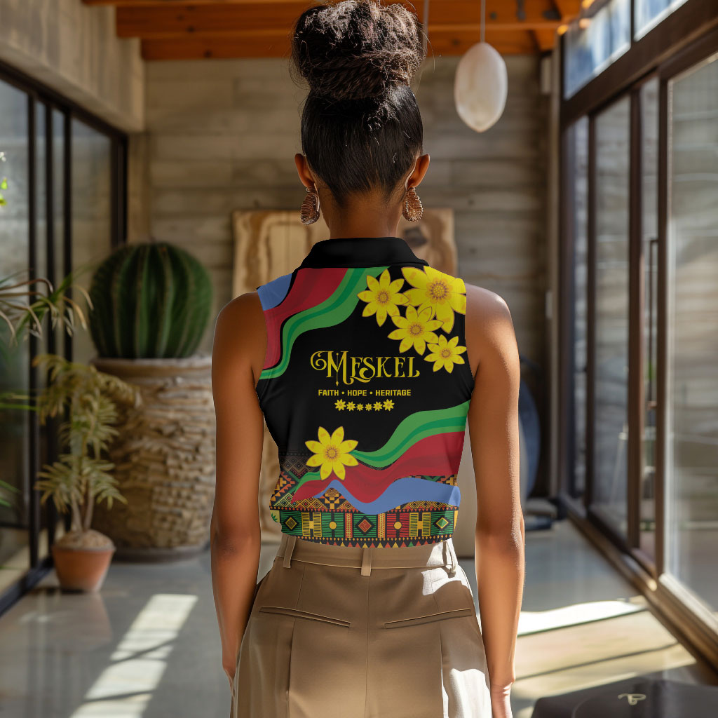 Eritrea Meskel Women Sleeveless Polo Shirt Eritrean Tribal Meskel Daisy Flag Inspired
