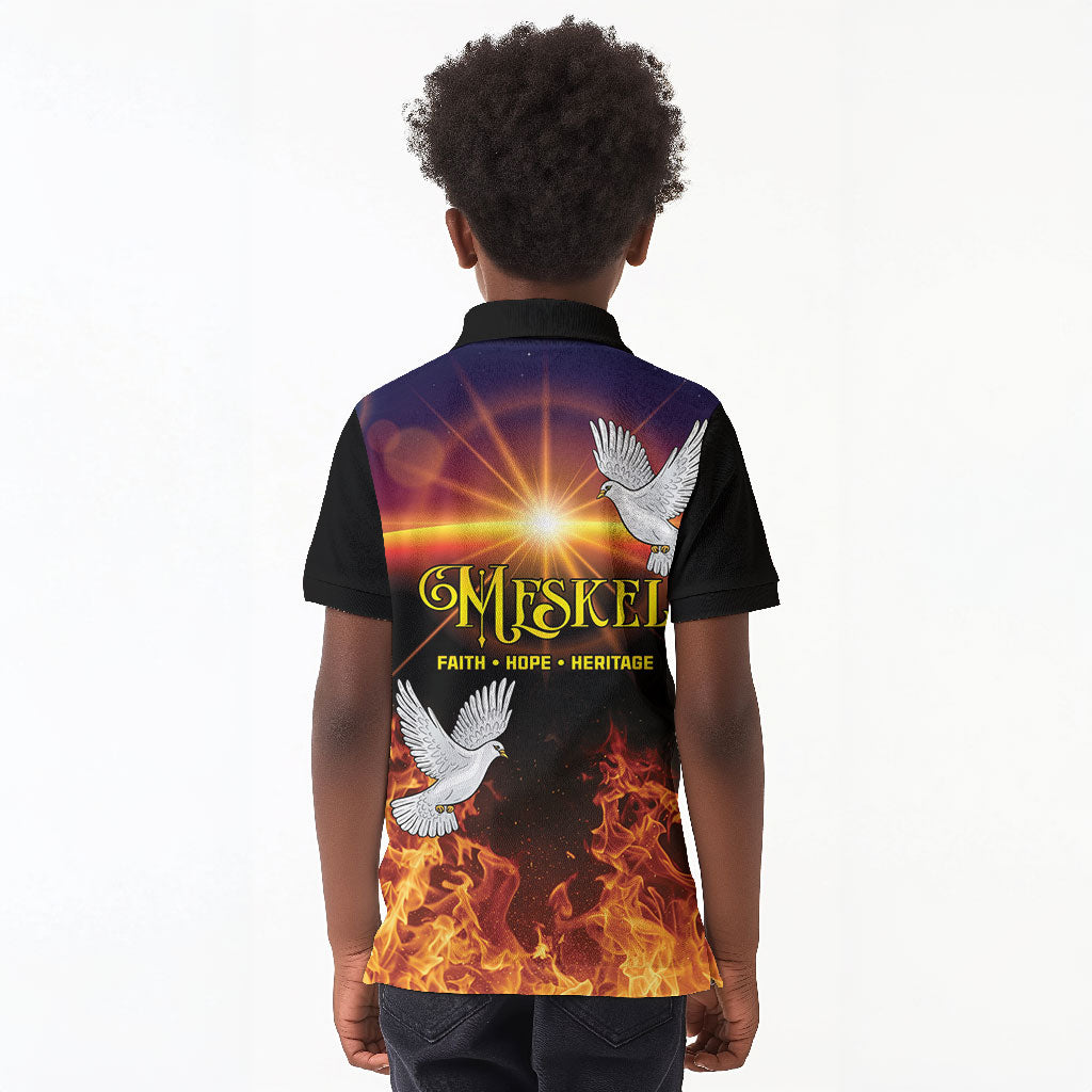 Eritrea Meskel Kid Polo Shirt Demera Cross Flames of Faith