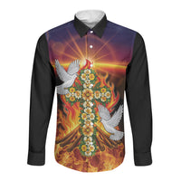 Eritrea Meskel Long Sleeve Button Shirt Demera Cross Flames of Faith