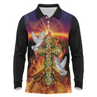 Eritrea Meskel Long Sleeve Polo Shirt Demera Cross Flames of Faith