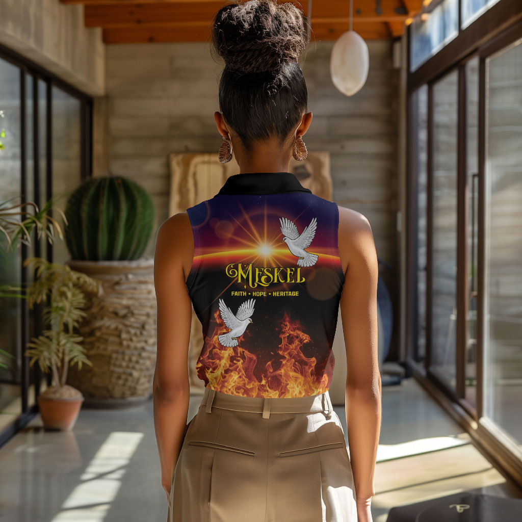 Eritrea Meskel Women Sleeveless Polo Shirt Demera Cross Flames of Faith