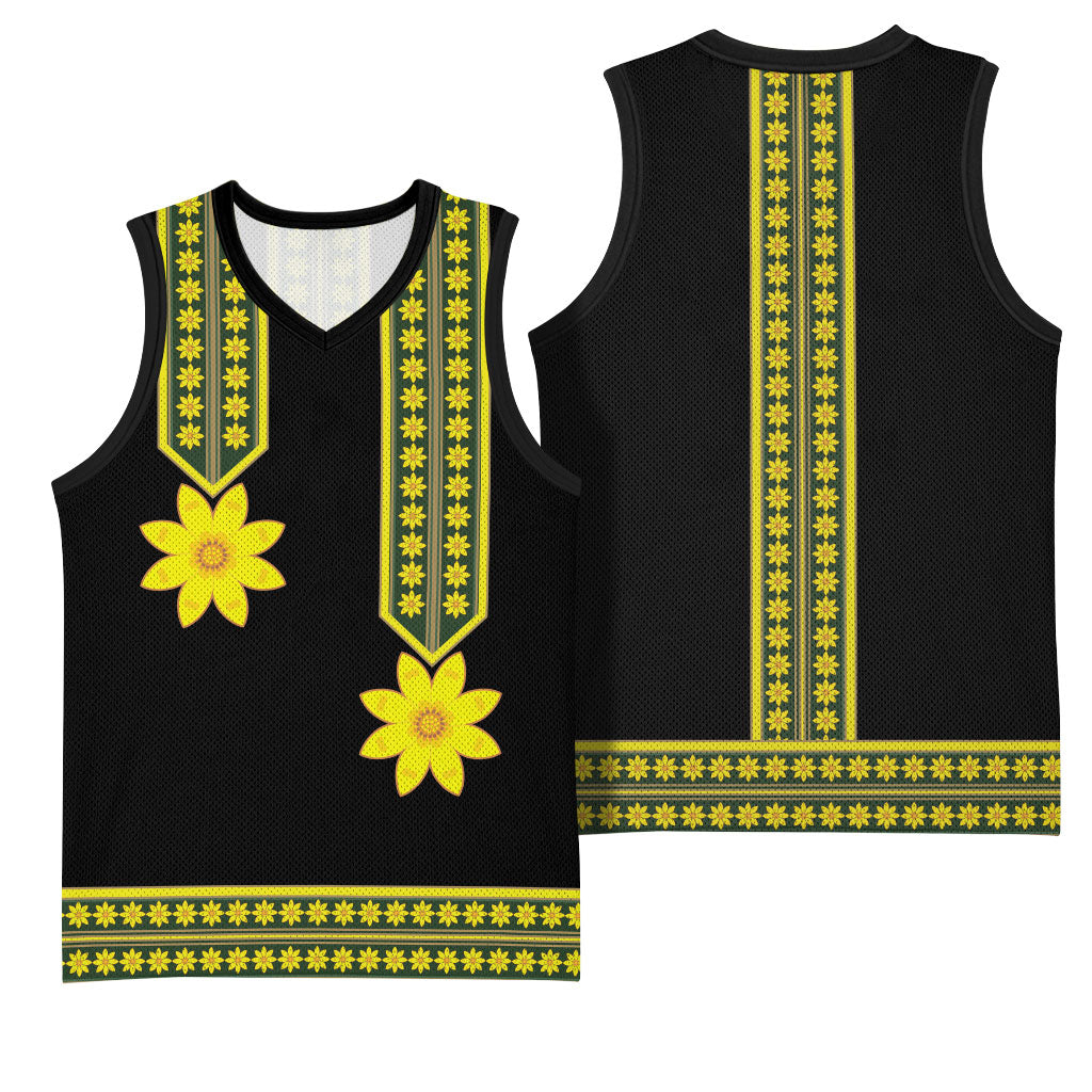 Ethiopian Enkutatash Basketball Jersey Black Adey Flower Tilet Habesha Inspired