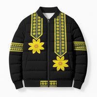 Ethiopian Enkutatash Bomber Puffer Jacket Black Adey Flower Tilet Habesha Inspired