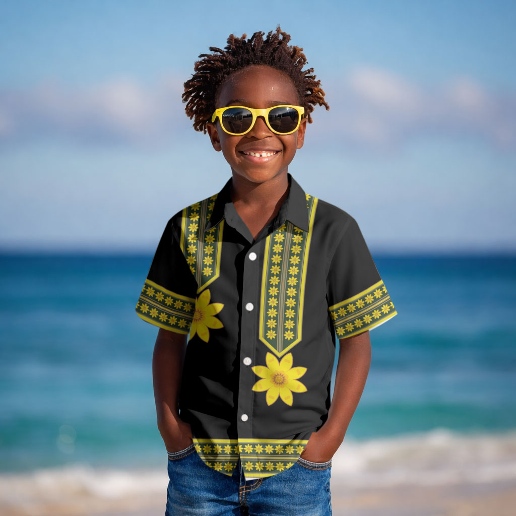 Ethiopian Enkutatash Kid Hawaiian Shirt Black Adey Flower Tilet Habesha Inspired