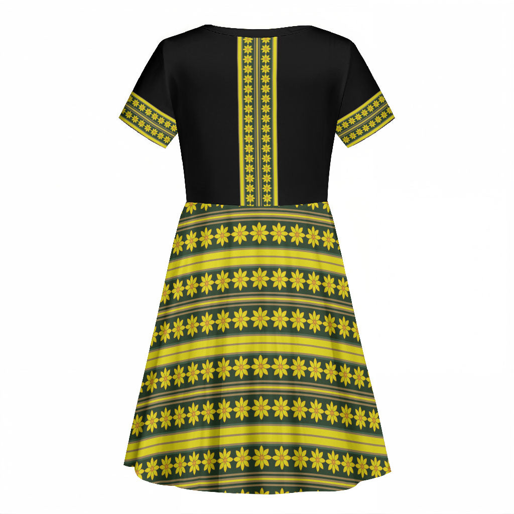 Ethiopian Enkutatash Kid Short Sleeve Dress Black Adey Flower Tilet Habesha Inspired