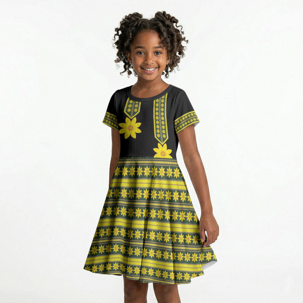 Ethiopian Enkutatash Kid Short Sleeve Dress Black Adey Flower Tilet Habesha Inspired