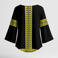 Ethiopian Enkutatash Kimono Sleeve Blouse Black Adey Flower Tilet Habesha Inspired