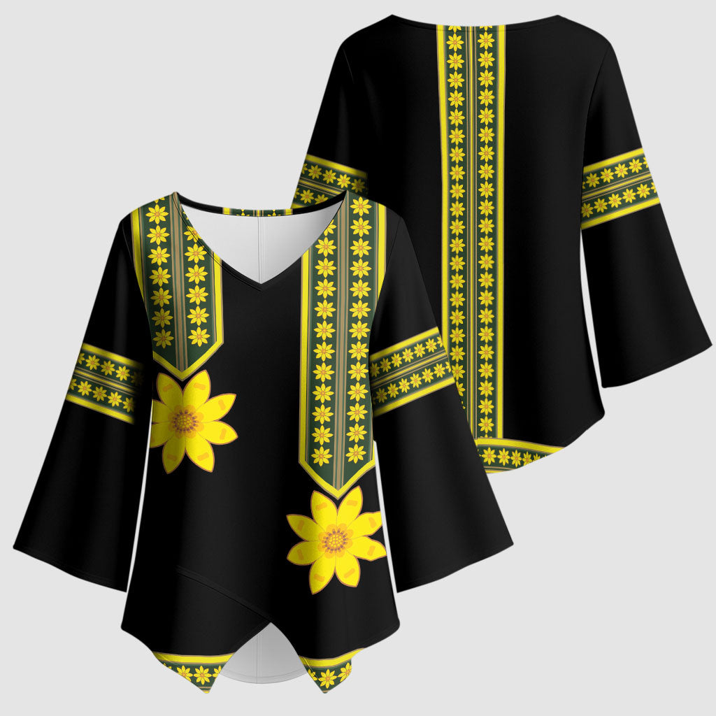 Ethiopian Enkutatash Kimono Sleeve Blouse Black Adey Flower Tilet Habesha Inspired
