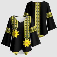 Ethiopian Enkutatash Kimono Sleeve Blouse Black Adey Flower Tilet Habesha Inspired