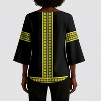 Ethiopian Enkutatash Kimono Sleeve Blouse Black Adey Flower Tilet Habesha Inspired