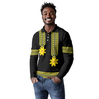 Ethiopian Enkutatash Long Sleeve Polo Shirt Black Adey Flower Tilet Habesha Inspired