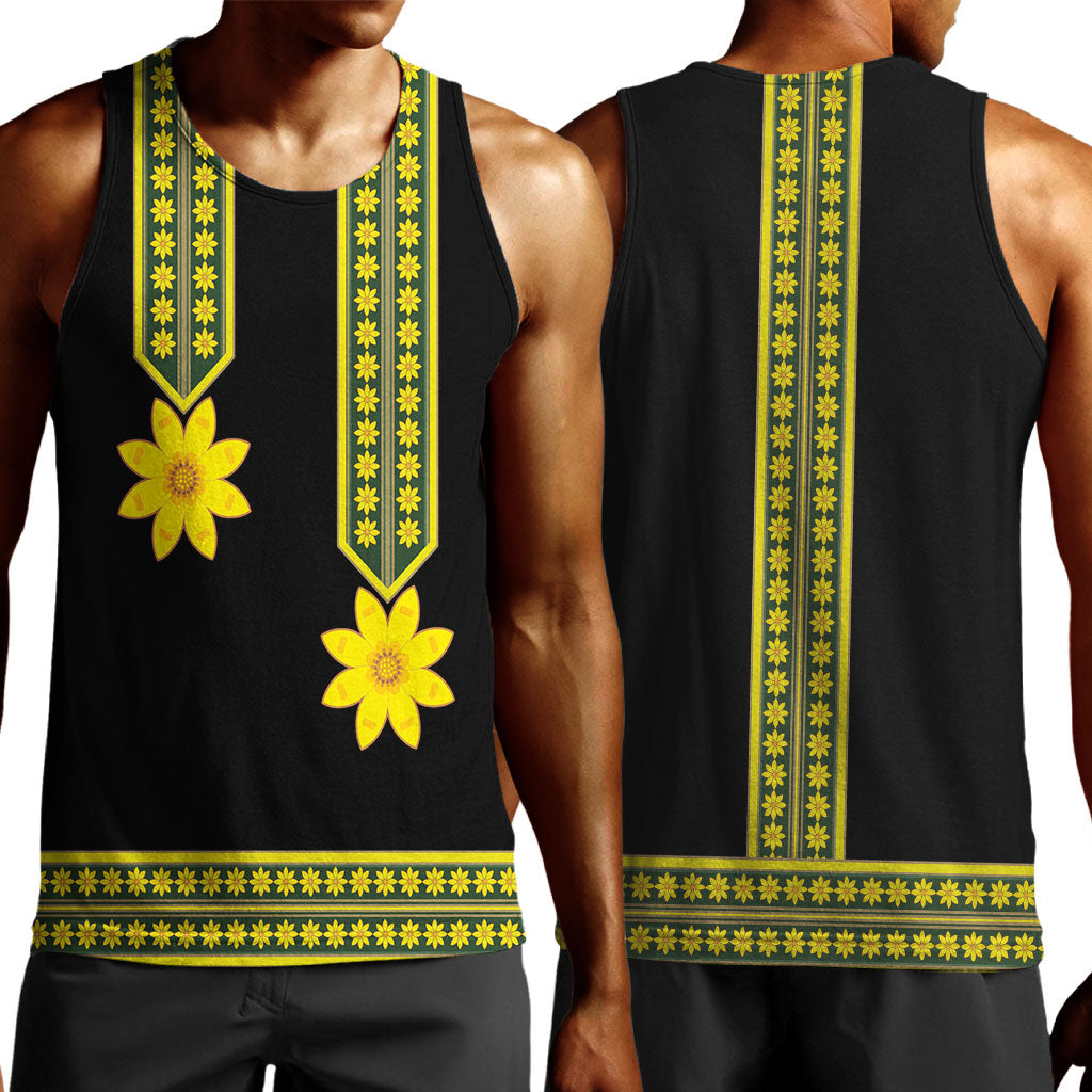 Ethiopian Enkutatash Men Tank Top Black Adey Flower Tilet Habesha Inspired