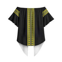 Ethiopian Enkutatash Off Shoulder Wrap Waist Top Black Adey Flower Tilet Habesha Inspired