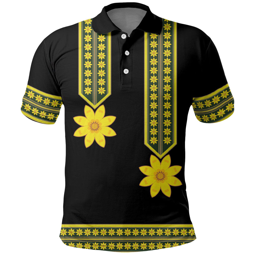 Ethiopian Enkutatash Polo Shirt Black Adey Flower Tilet Habesha Inspired