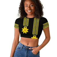 Ethiopian Enkutatash Raglan Cropped T shirt Black Adey Flower Tilet Habesha Inspired