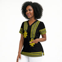 Ethiopian Enkutatash Scrub Top Black Adey Flower Tilet Habesha Inspired