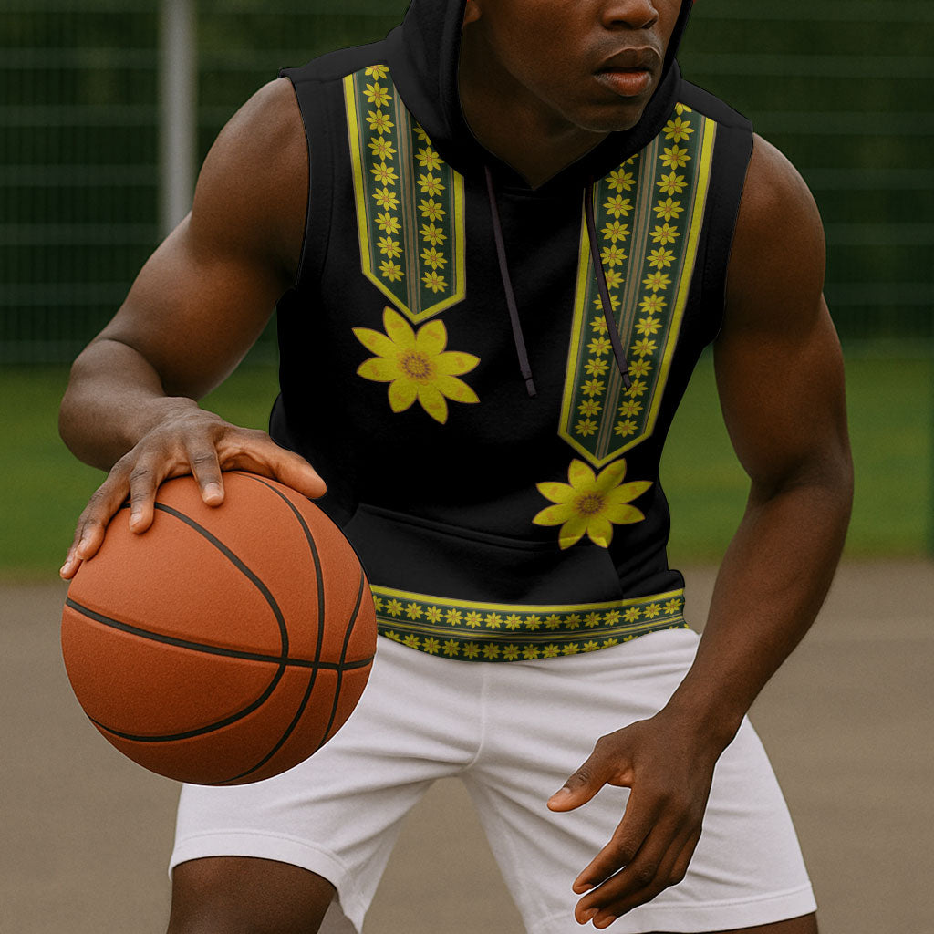 Ethiopian Enkutatash Sleeveless Hoodie Black Adey Flower Tilet Habesha Inspired