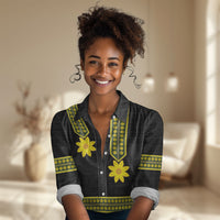 Ethiopian Enkutatash Women Casual Shirt Black Adey Flower Tilet Habesha Inspired