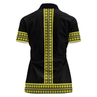 Ethiopian Enkutatash Women Polo Shirt Black Adey Flower Tilet Habesha Inspired