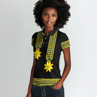 Ethiopian Enkutatash Women Polo Shirt Black Adey Flower Tilet Habesha Inspired