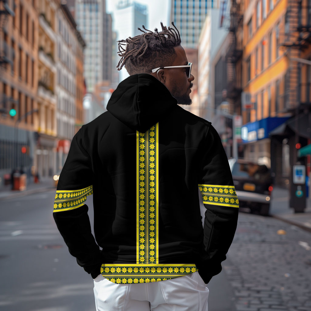 Ethiopian Enkutatash Zip Hoodie Black Adey Flower Tilet Habesha Inspired