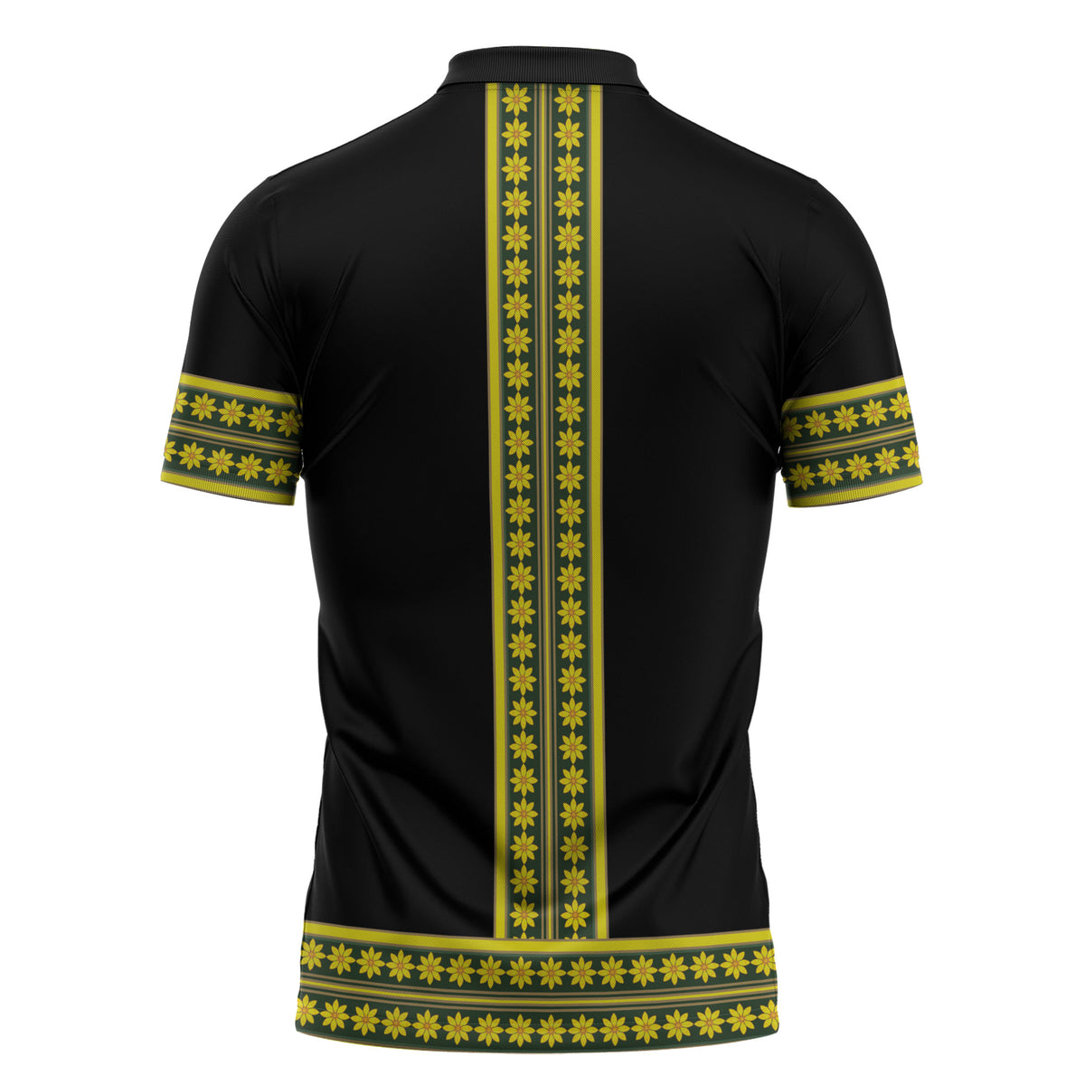 Ethiopian Enkutatash Zipper Polo Shirt Black Adey Flower Tilet Habesha Inspired
