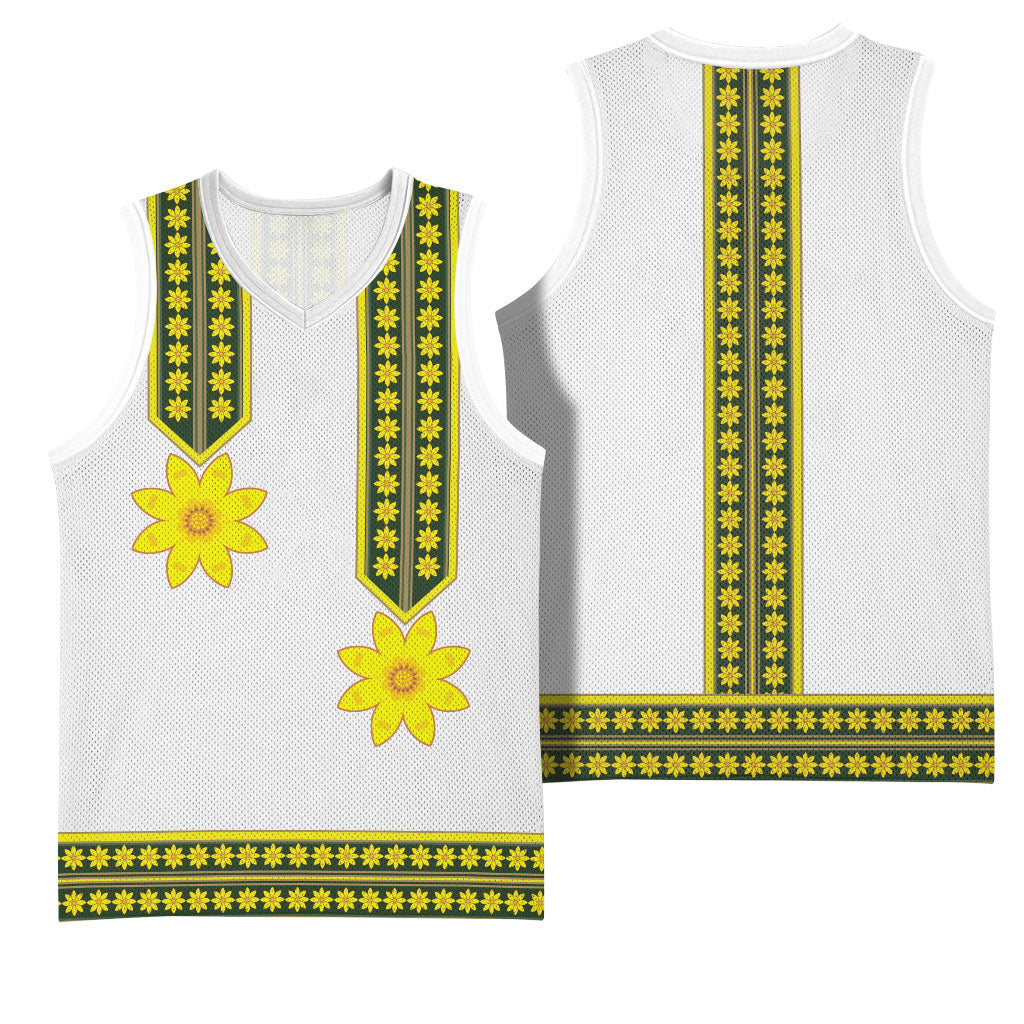 Ethiopian Enkutatash Basketball Jersey White Adey Flower Tilet Habesha Inspired