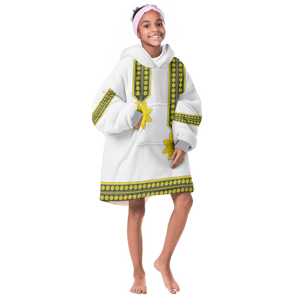 Ethiopian Enkutatash Kid Wearable Blanket Hoodie White Adey Flower Tilet Habesha Inspired