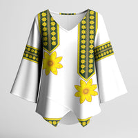 Ethiopian Enkutatash Kimono Sleeve Blouse White Adey Flower Tilet Habesha Inspired