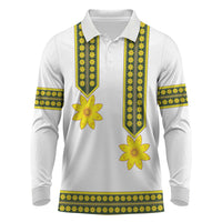 Ethiopian Enkutatash Long Sleeve Polo Shirt White Adey Flower Tilet Habesha Inspired