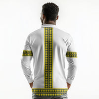 Ethiopian Enkutatash Long Sleeve Polo Shirt White Adey Flower Tilet Habesha Inspired