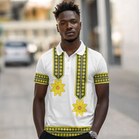 Ethiopian Enkutatash Polo Shirt White Adey Flower Tilet Habesha Inspired