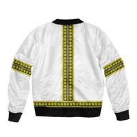 Ethiopian Enkutatash Sleeve Zip Bomber Jacket White Adey Flower Tilet Habesha Inspired