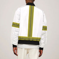 Ethiopian Enkutatash Sleeve Zip Bomber Jacket White Adey Flower Tilet Habesha Inspired