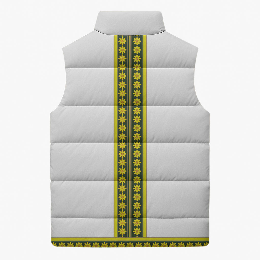 Ethiopian Enkutatash Sleeveless Puffer Jacket White Adey Flower Tilet Habesha Inspired