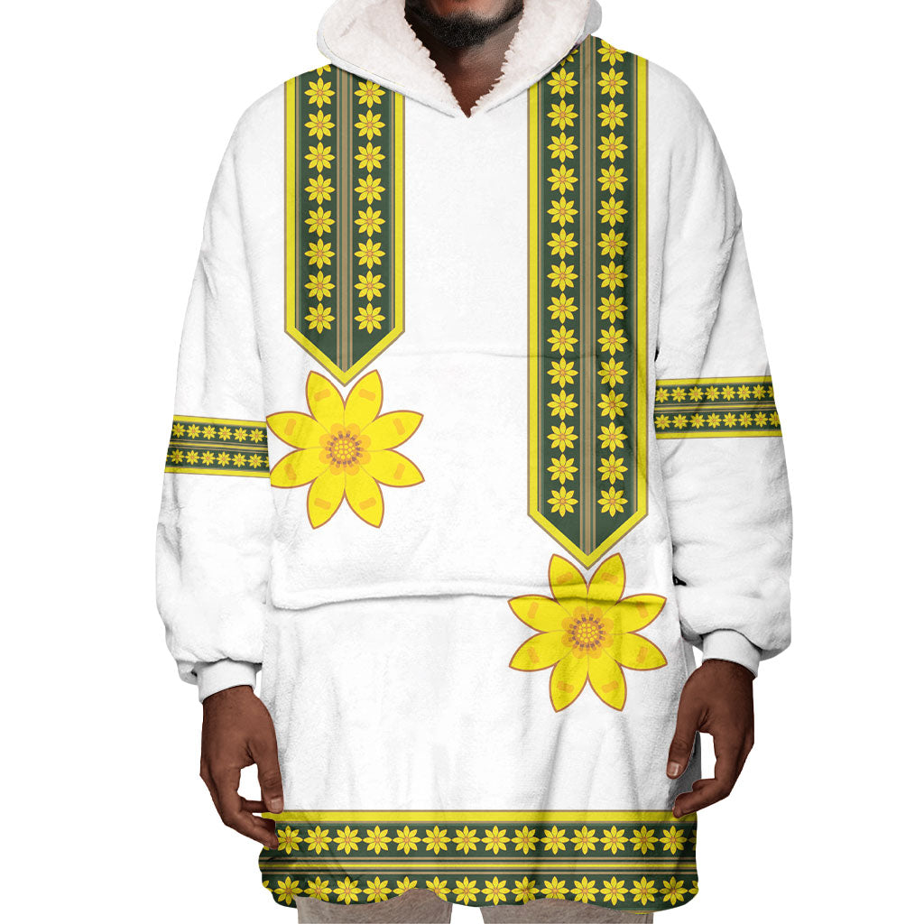 Ethiopian Enkutatash Wearable Blanket Hoodie White Adey Flower Tilet Habesha Inspired