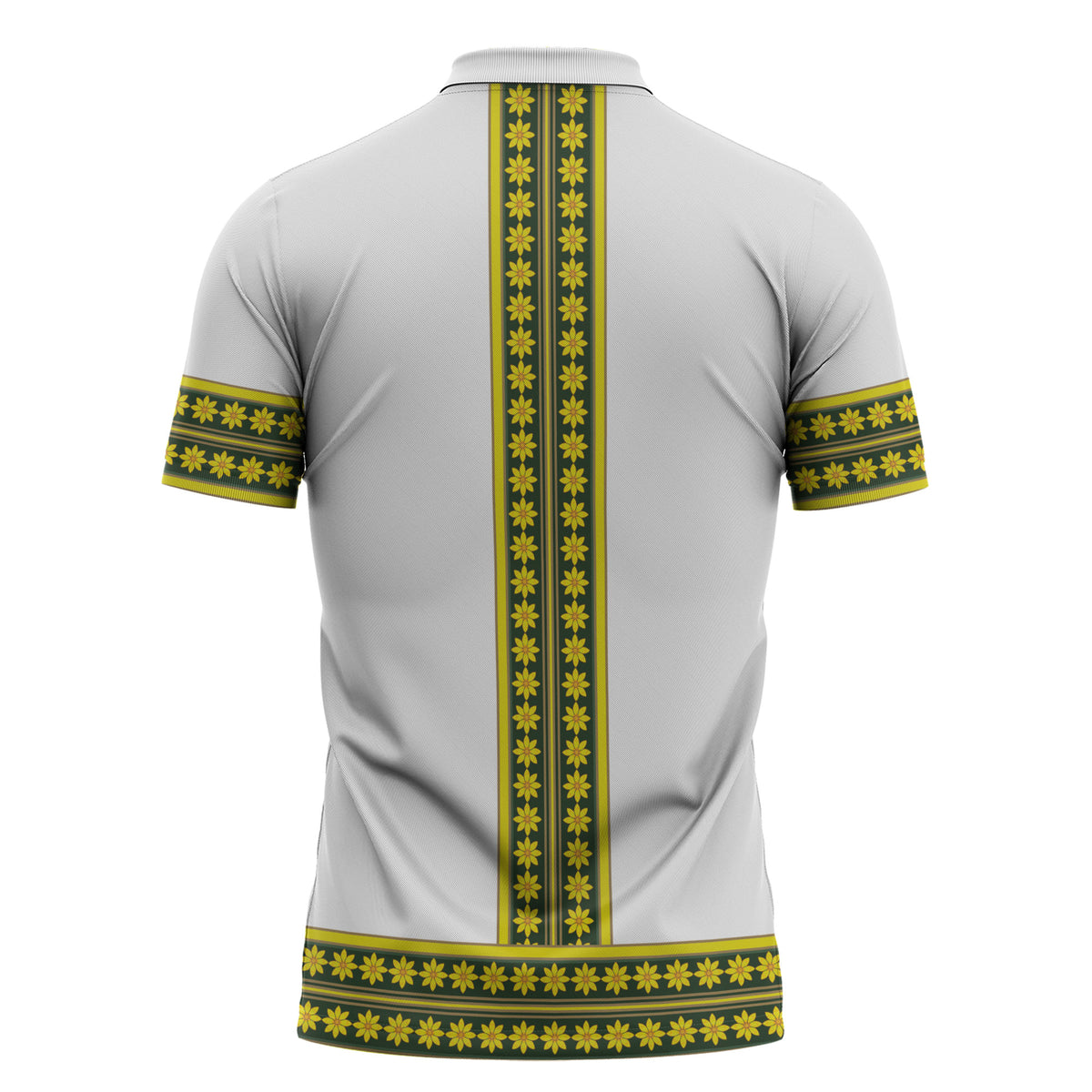 Ethiopian Enkutatash Zipper Polo Shirt White Adey Flower Tilet Habesha Inspired