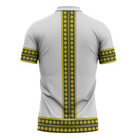 Ethiopian Enkutatash Zipper Polo Shirt White Adey Flower Tilet Habesha Inspired