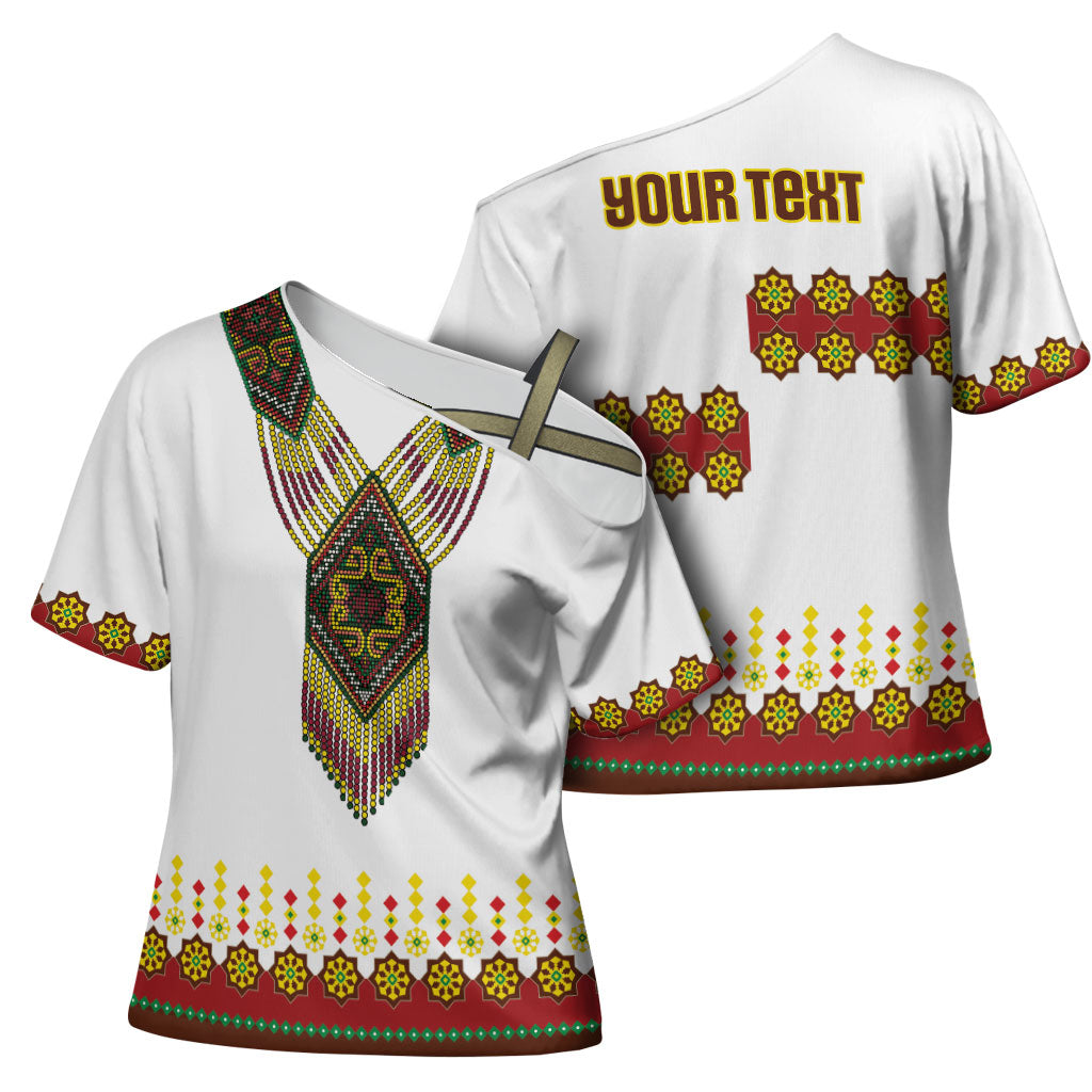 Ethiopian Enkutatash Personalized Cross Shoulder Shirt Traditional Habesha Glass D'va Necklace Inspired
