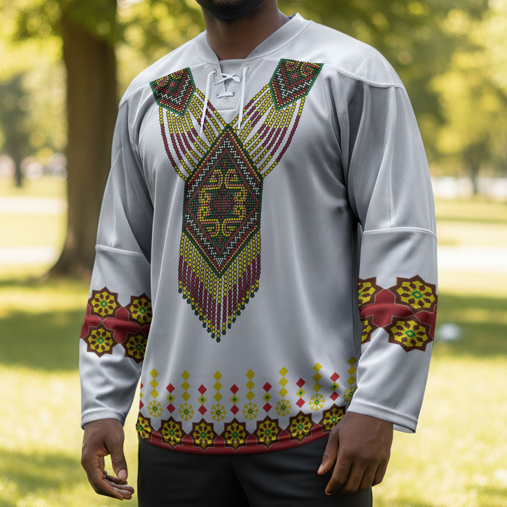 Ethiopian Enkutatash Personalized Hockey Jersey Traditional Habesha Glass D'va Necklace Inspired