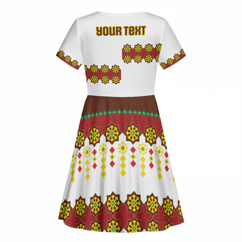 Ethiopian Enkutatash Personalized Kid Short Sleeve Dress Traditional Habesha Glass D'va Necklace Inspired