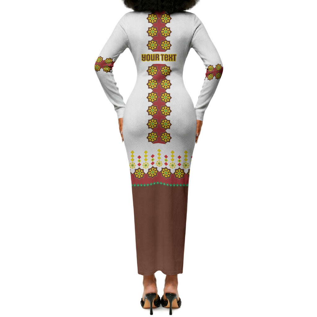 Ethiopian Enkutatash Personalized Long Sleeve Bodycon Dress Traditional Habesha Glass D'va Necklace Inspired