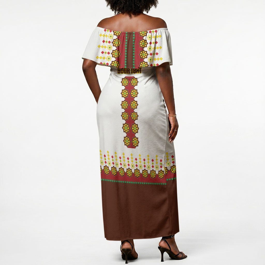 Ethiopian Enkutatash Personalized Off Shoulder Maxi Dress Traditional Habesha Glass D'va Necklace Inspired