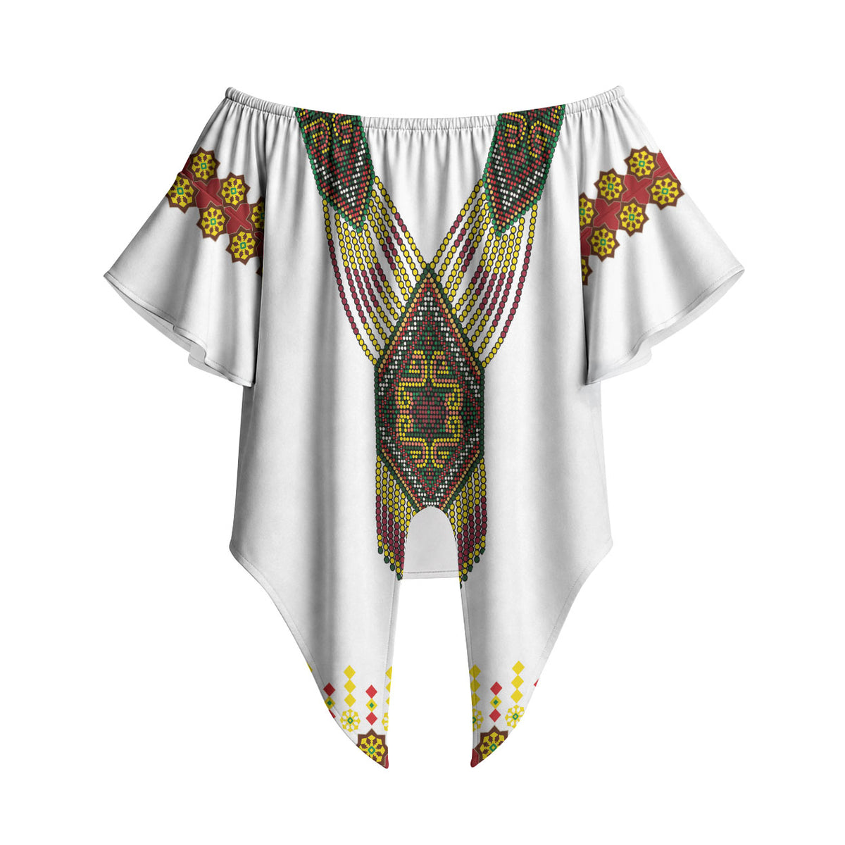 Ethiopian Enkutatash Personalized Off Shoulder Wrap Waist Top Traditional Habesha Glass D'va Necklace Inspired