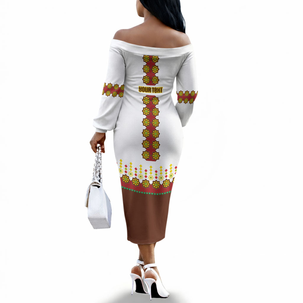 Ethiopian Enkutatash Personalized Off The Shoulder Long Sleeve Dress Traditional Habesha Glass D'va Necklace Inspired