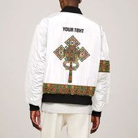 Ethiopian Enkutatash Personalized Sleeve Zip Bomber Jacket Traditional Habesha Pattern