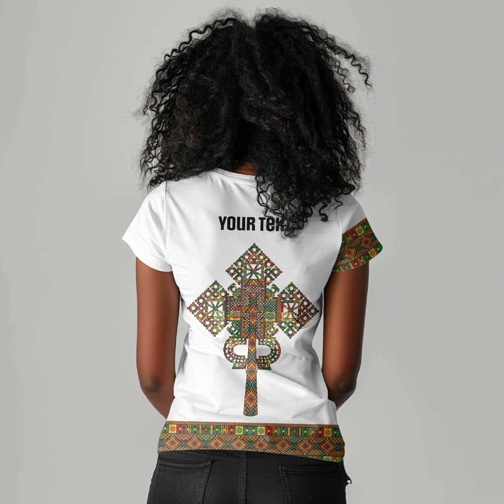 Ethiopian Enkutatash Personalized Women V-Neck T-Shirt Traditional Habesha Pattern