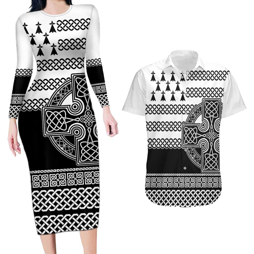 Brittany Celtic Knot Couples Matching Long Sleeve Bodycon Dress and Hawaiian Shirt Celtic Nation Heritage Pride - Wonder Print Shop